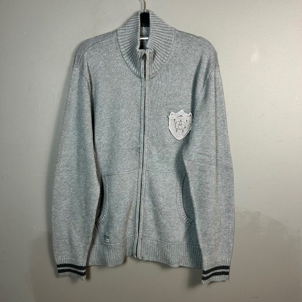 Y2K Preppy Varsity Collegiate Sweater Cardigan Men's XXL Slate Wilder Gray Patch